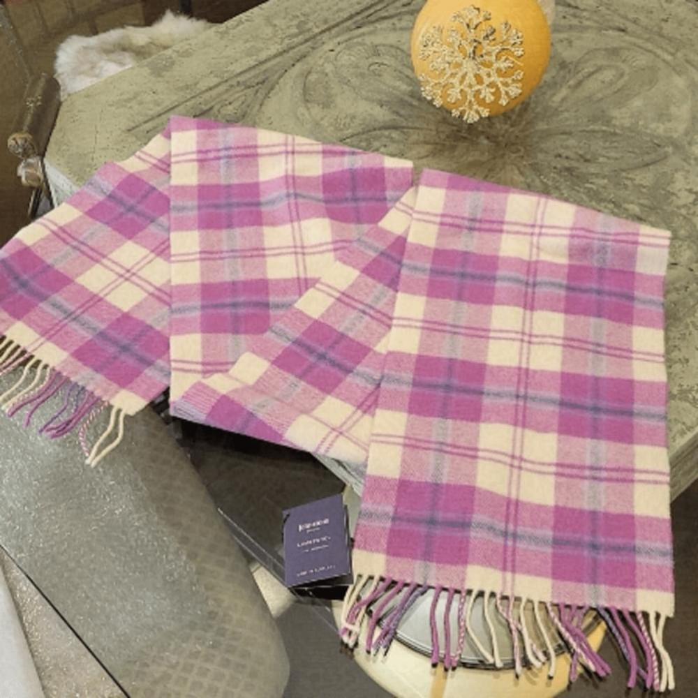 JOHNSTON LAMBSWOOL SCOTLAND FRINGED TARTAN SCARF Preppy Old Money